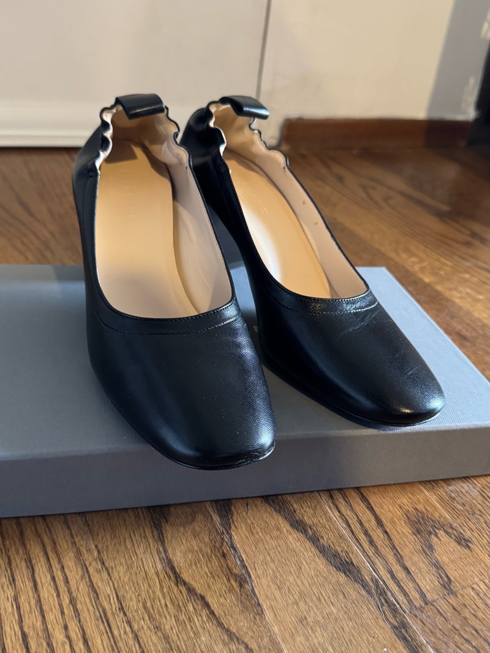 Everlane Day Heel Black Leather Wedges